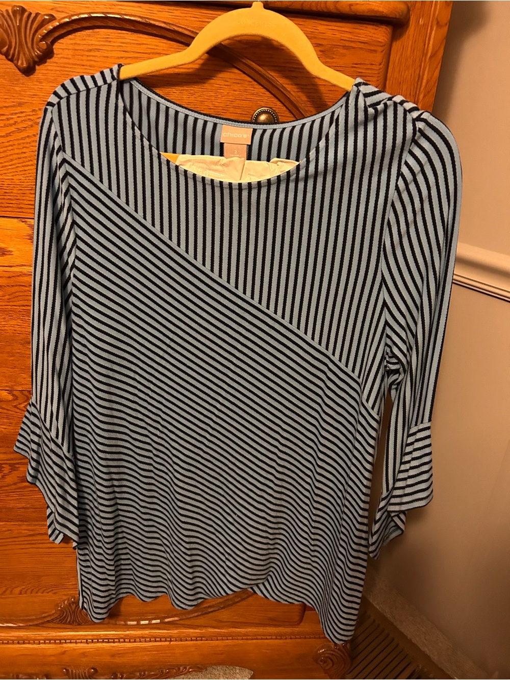 Chico's Blue and Black Striped Diagonal Panel Tunic